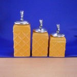 60002YL-HORSE-SIL CERAMIC CANISTER SET ROPE YELLOW W/ HORSE SILVER LIDS